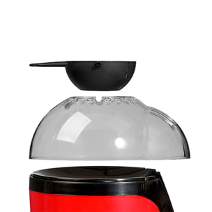 Macchina per popcorn nera e rossa con 1200W di potenza.