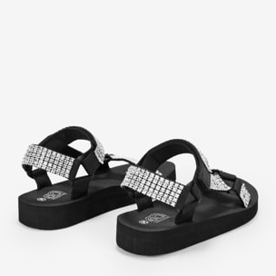 Sandalias planas deportivas negras con brillantes