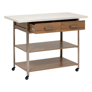 Ilot de cuisine Come 2 tiroirs bois et effet marbre