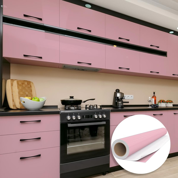 Rouleau adhésif décoratif Vinyle au Mètre - Rose poudre - Sticker Lavable Imperméable Mur Cuisine Meubles