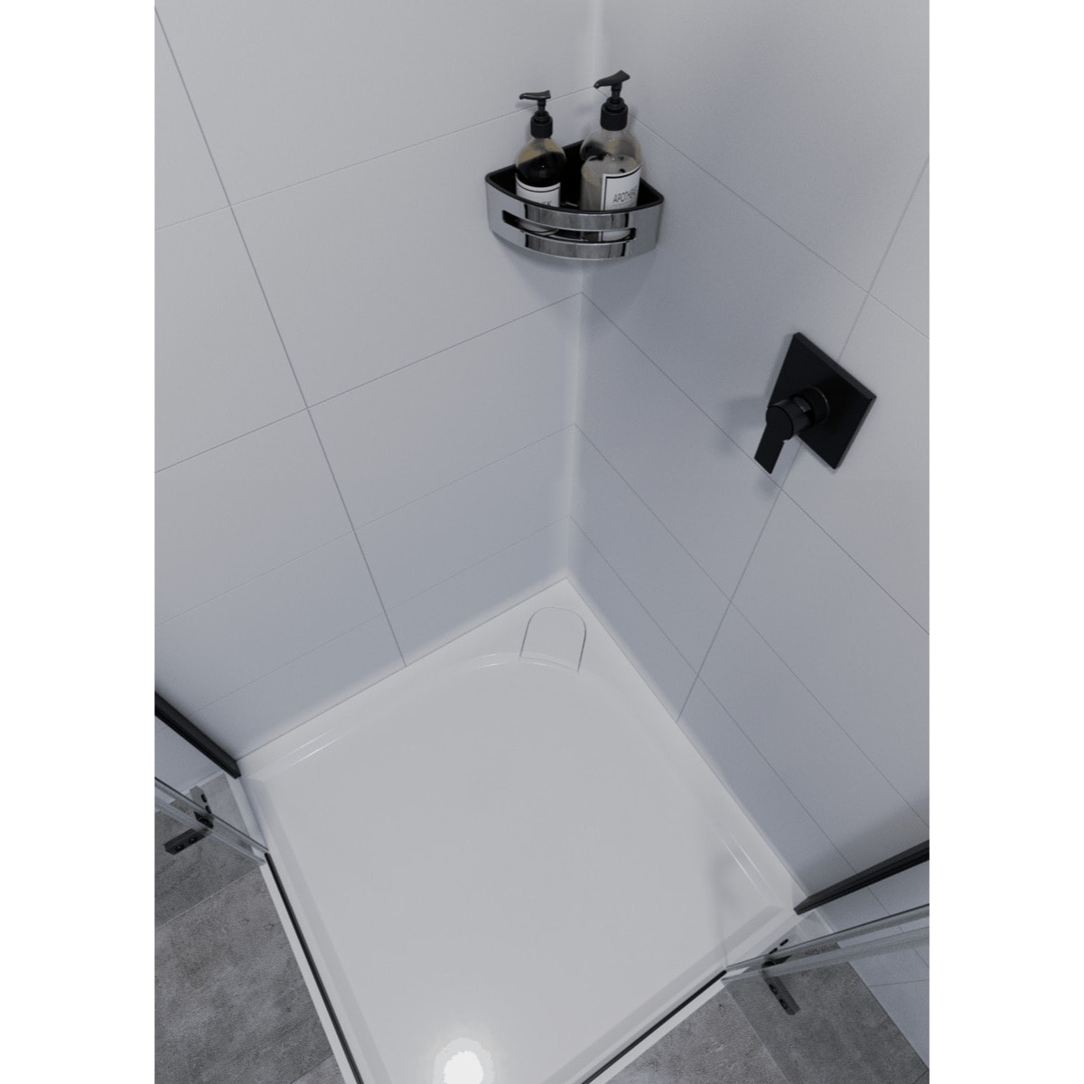 Panier d'angle pour la douche en acier inoxydable 16,5cm, Chrome et Noir (SATDPOLROHCHC)