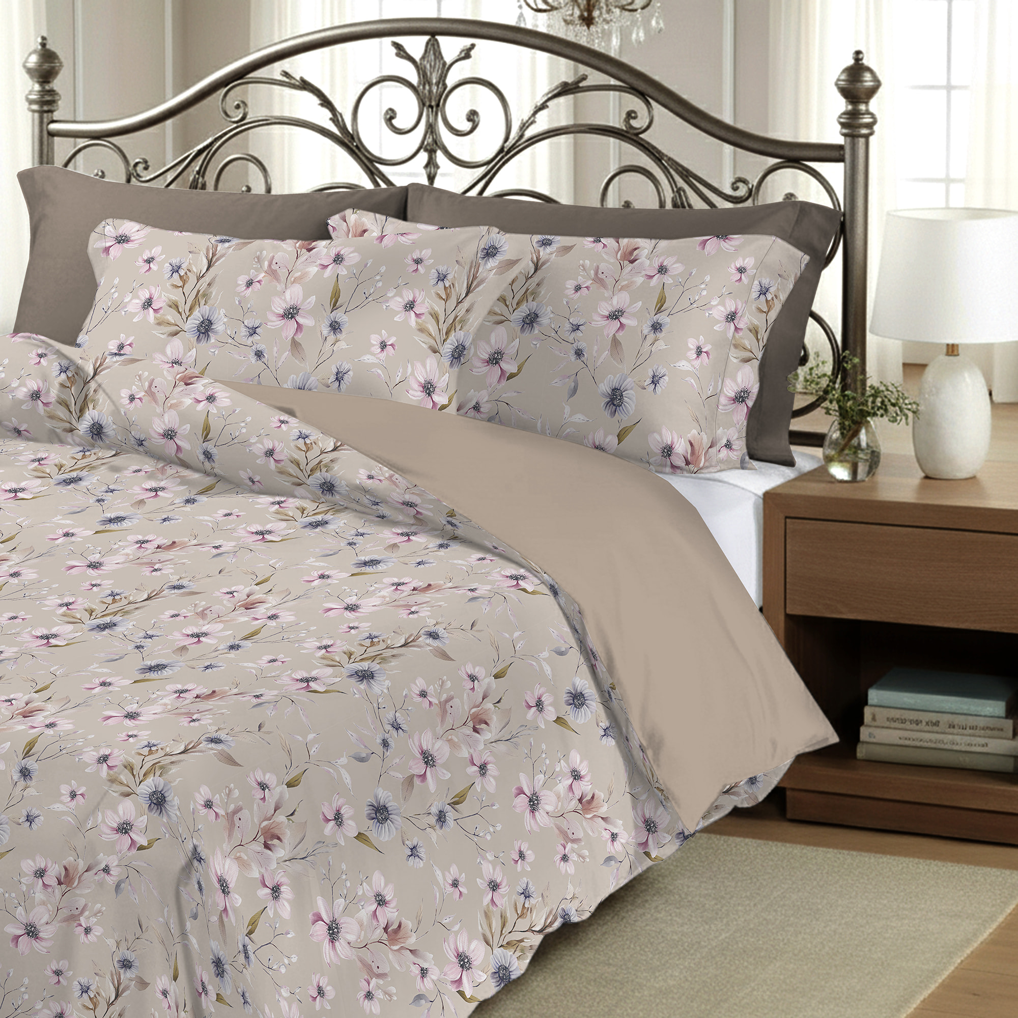 Parure copripiumino matrimoniale in raso stampato Artemisia