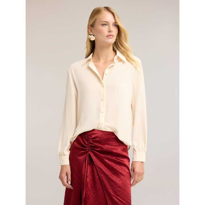 Motivi - Camicia in crêpe de chine con colletto classico - Bianco