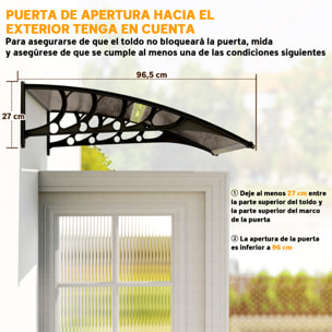 Marquesinas Exterior para Puertas y Ventanas, 103x96,5 cm, Tejadillo de Protección contra Sol y Lluvia, con Cubierta de Policarbonato, Soportes de PP y Regleta de Aluminio, Marrón