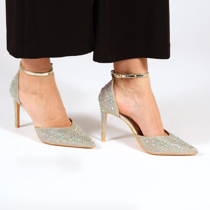 Sandali in simil pelle ricoperti di strass con tacco a spillo