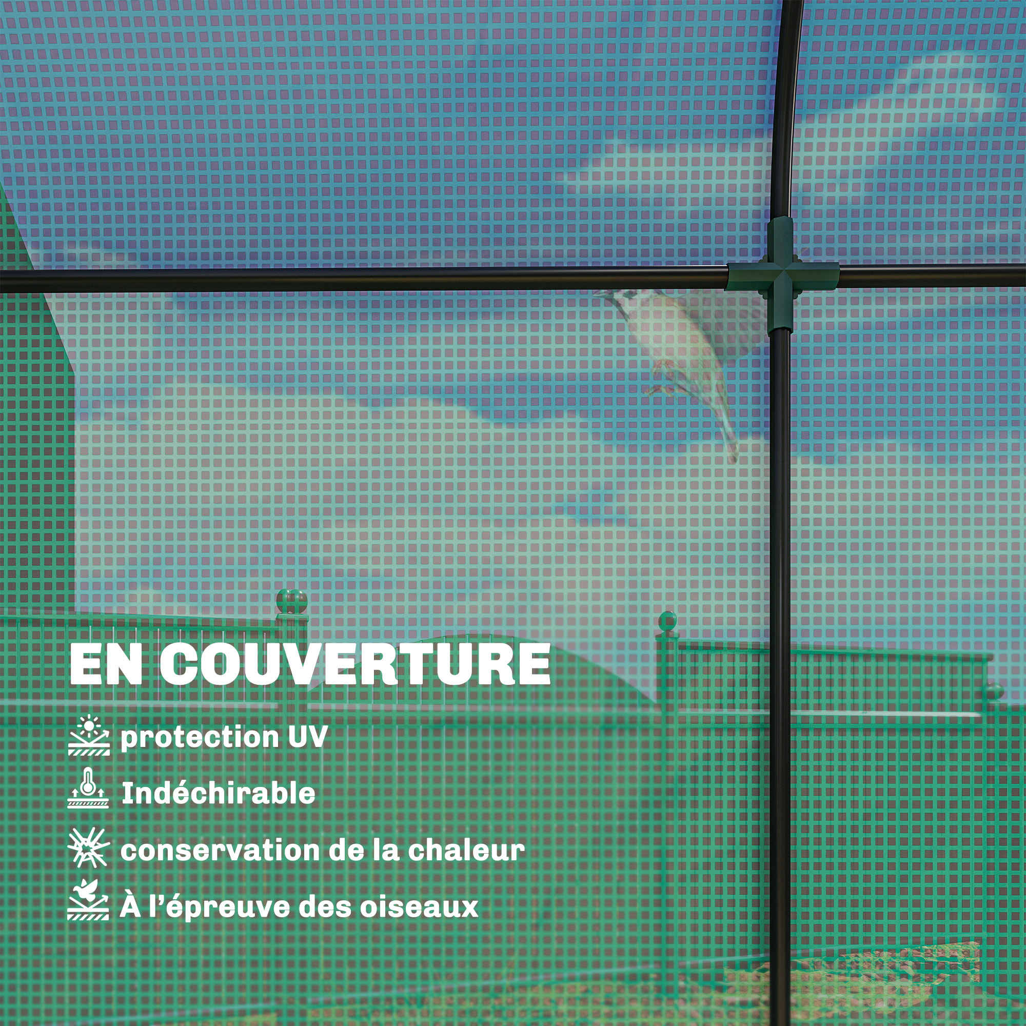 Serre de Jardin - Bâche PE et Châssis Acier - Porte Roulante et Fenêtres en Maille - 170 x 68 x 200 cm - Vert