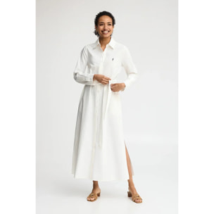 Vestito chemisier cotolino bianco a maniche lunghe con logo Rigby Go