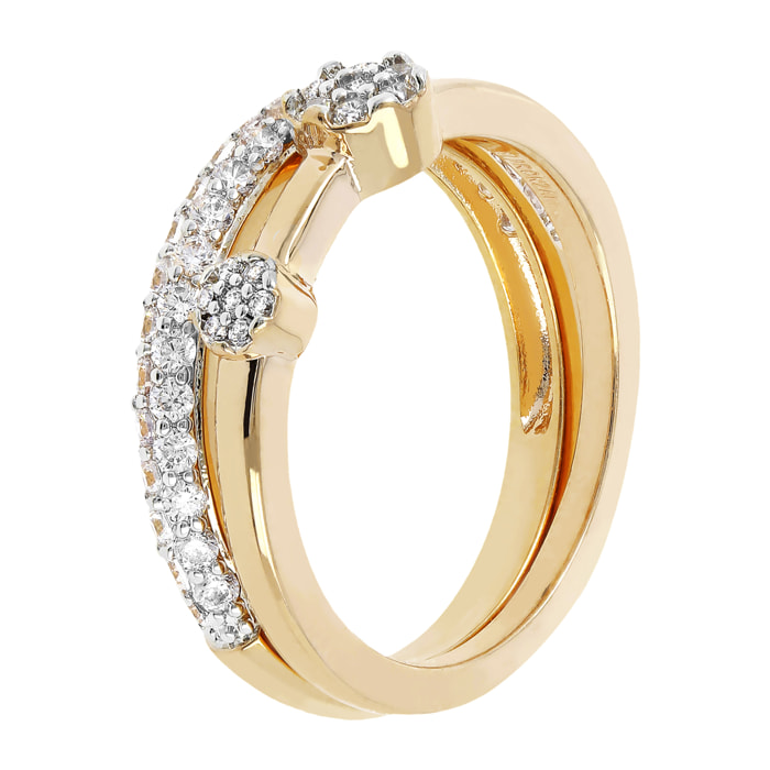 Set di Anelli Fedina con Pavé e Punti Luce in Cubic Zirconia Placcati Oro Giallo 18kt