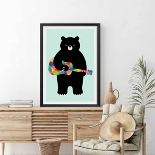 Affiche  rock and roll bear Affiche sous cadre noir
