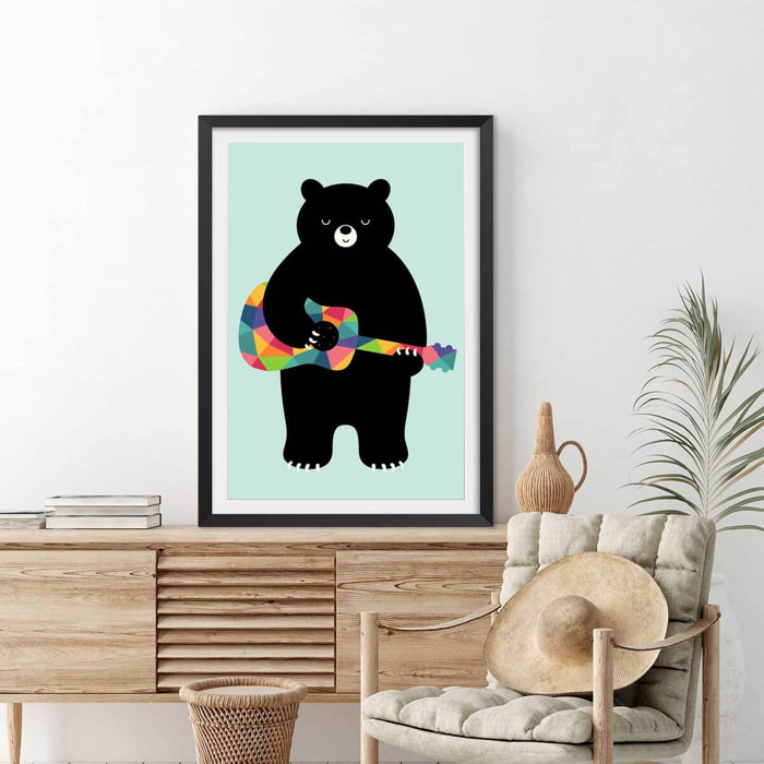 Affiche  rock and roll bear Affiche sous cadre noir