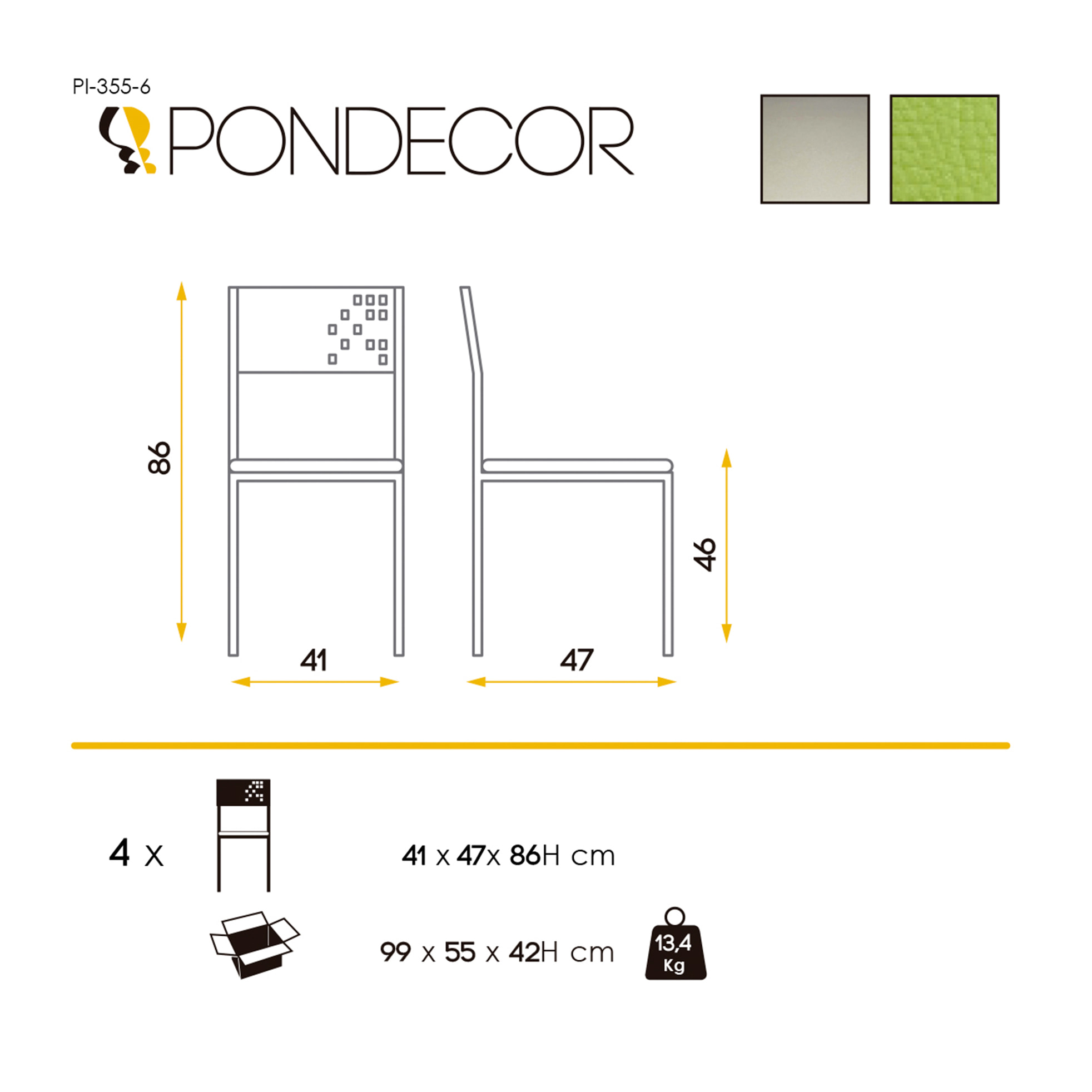 Set de 4 sillas – Polipiel y metal