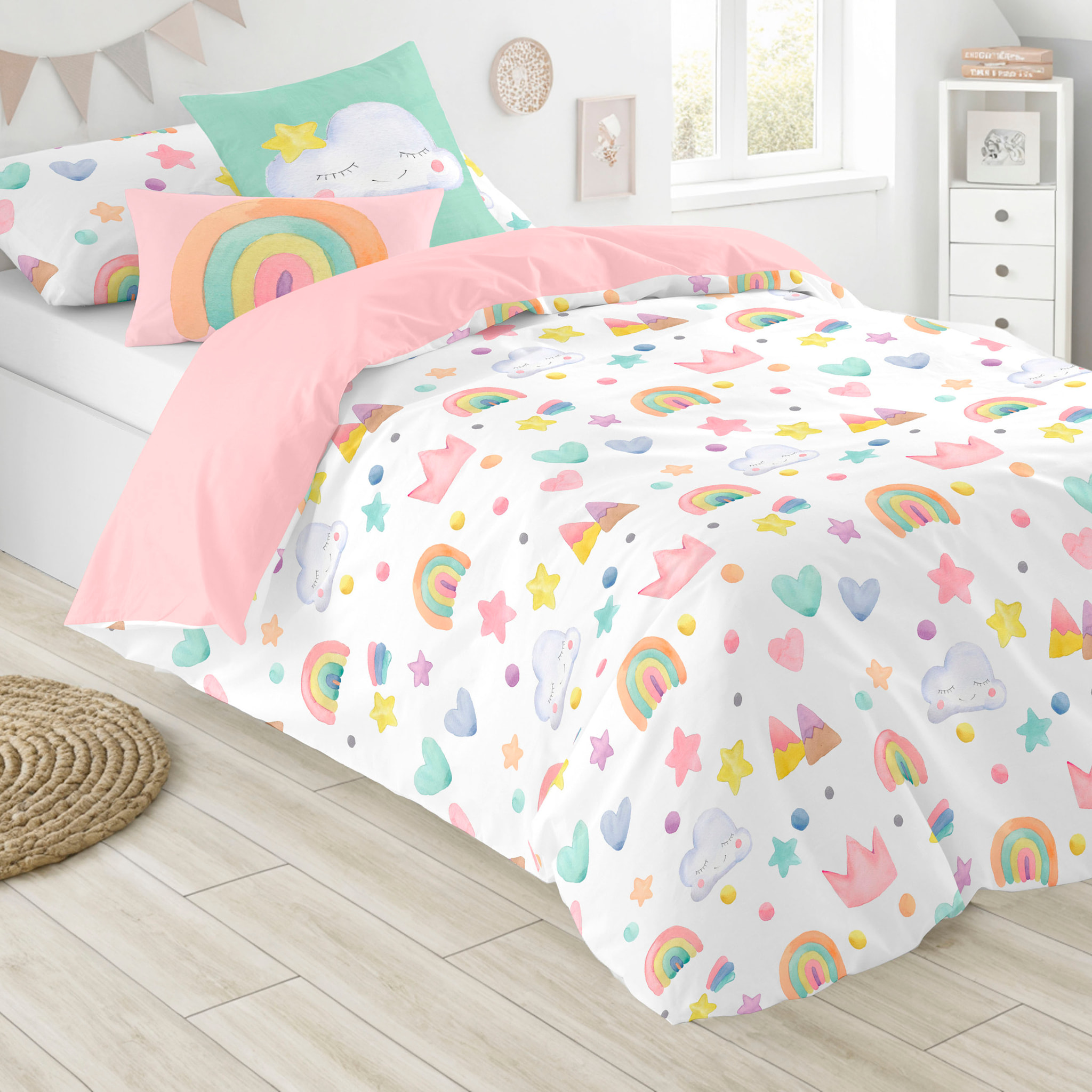 Cool Kids - Funda Nórdica Estampada - Infantil - Cierre Solapa - 100% Algodón - Incluye 1 Funda de Almohada - Confetti