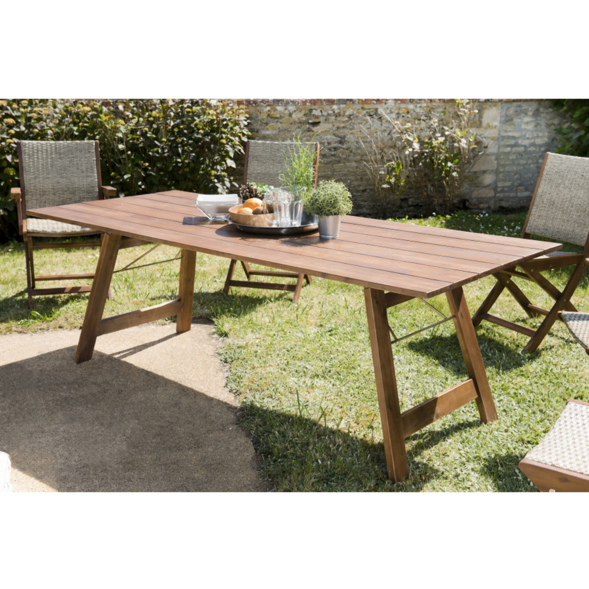 VICTOIRE - Table de jardin 6/8 personnes rectangulaire pliante 220x90 cm en bois acacia huilé