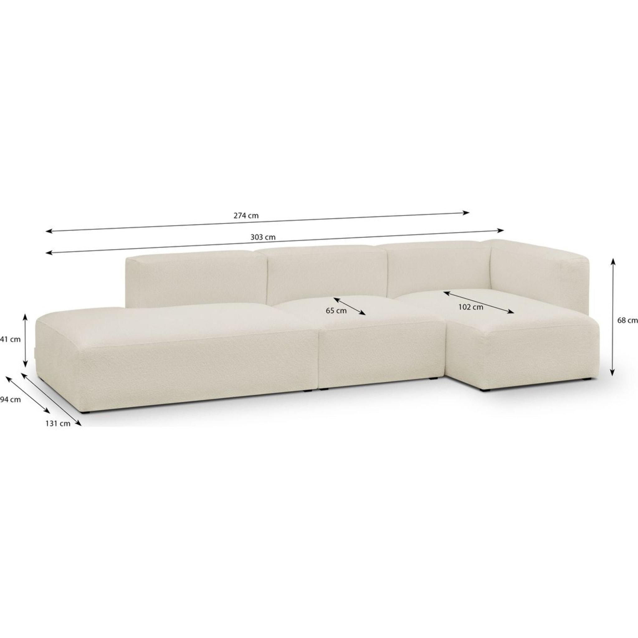 Canapé d'angle à droite modulable 5 places en tissu bouclette - MODULO