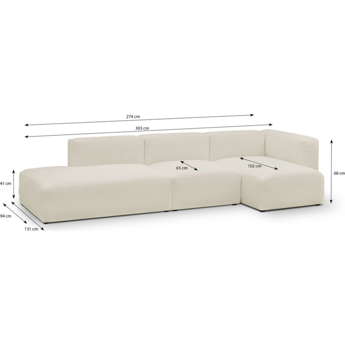 Canapé d'angle à droite modulable 5 places en tissu bouclette - MODULO