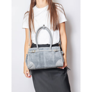 Borsa a spalla da donna Made in Italy - Modello Novara Ultra - Pelle scamosciata - 31.5 x 20.0 x 14.0 cm