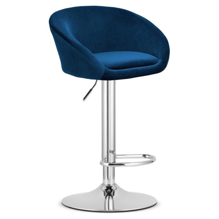 Set di 2 sgabelli da bar East in velluto blu e cromo