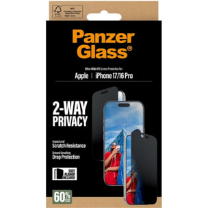 Protège écran PANZERGLASS iPhone 17 / 16 Pro Privacy
