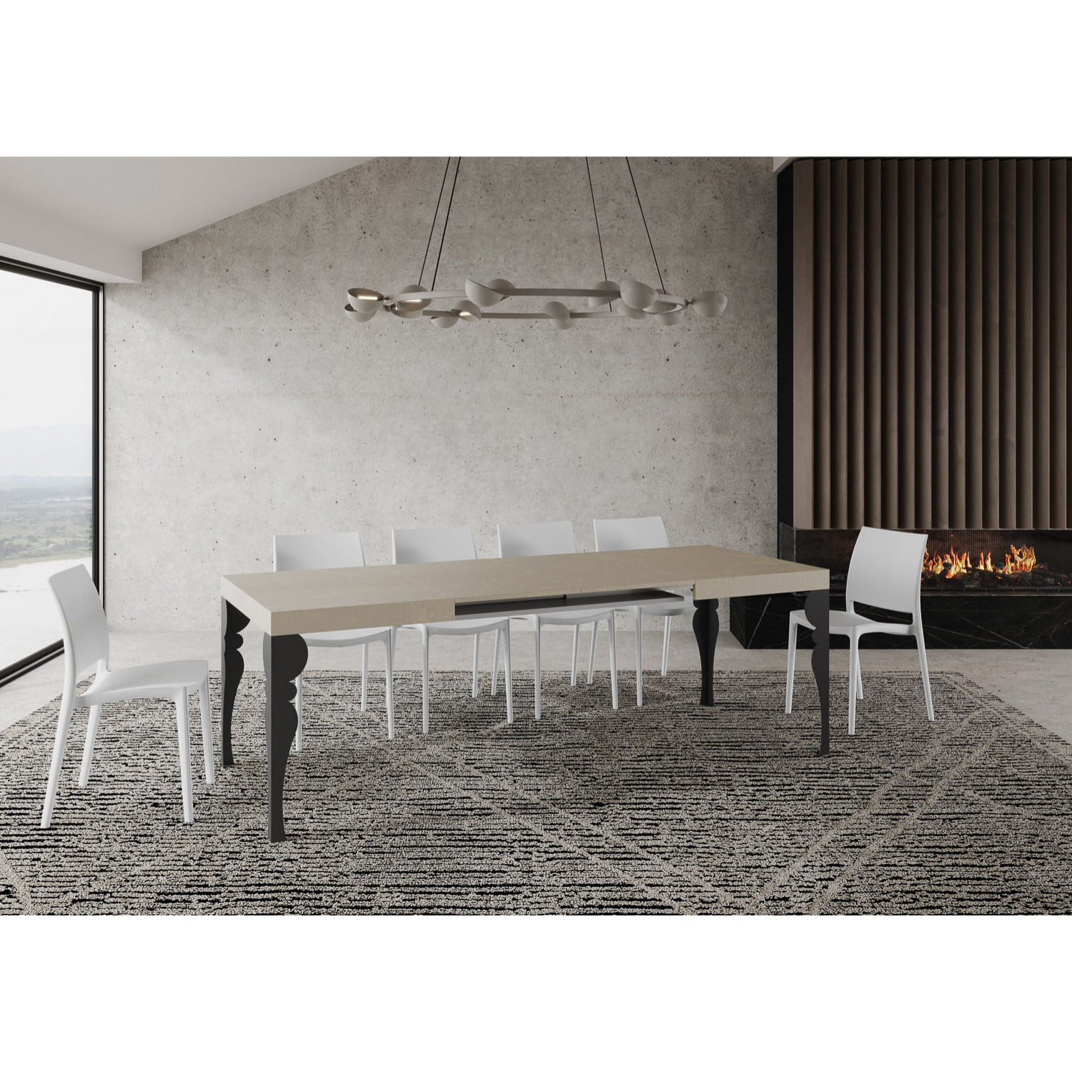 Table extensible 90x140/400 cm Paxon cachemire pieds anthracite