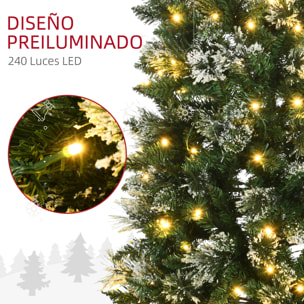 Árbol de Navidad Artificial 180 cm con 240 Luces LED Árbol de Navideño de 618 Ramas Árbol con Soporte de Acero Forma de Lápiz Ø68x180 cm Verde