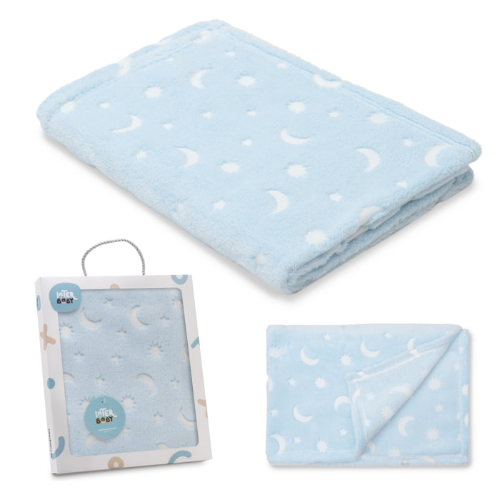 Manta Grabada Luna Estrellas Azul