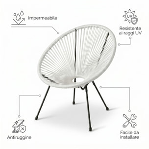 Sedia da giardino in acciaio e vimini sintetico multistring, poltrona outdoor design moderno, resistente a UV e acqua, antiruggine e facile da montare, seduta ergonomica e traspirante, ideale per balcone terrazzo e giardino