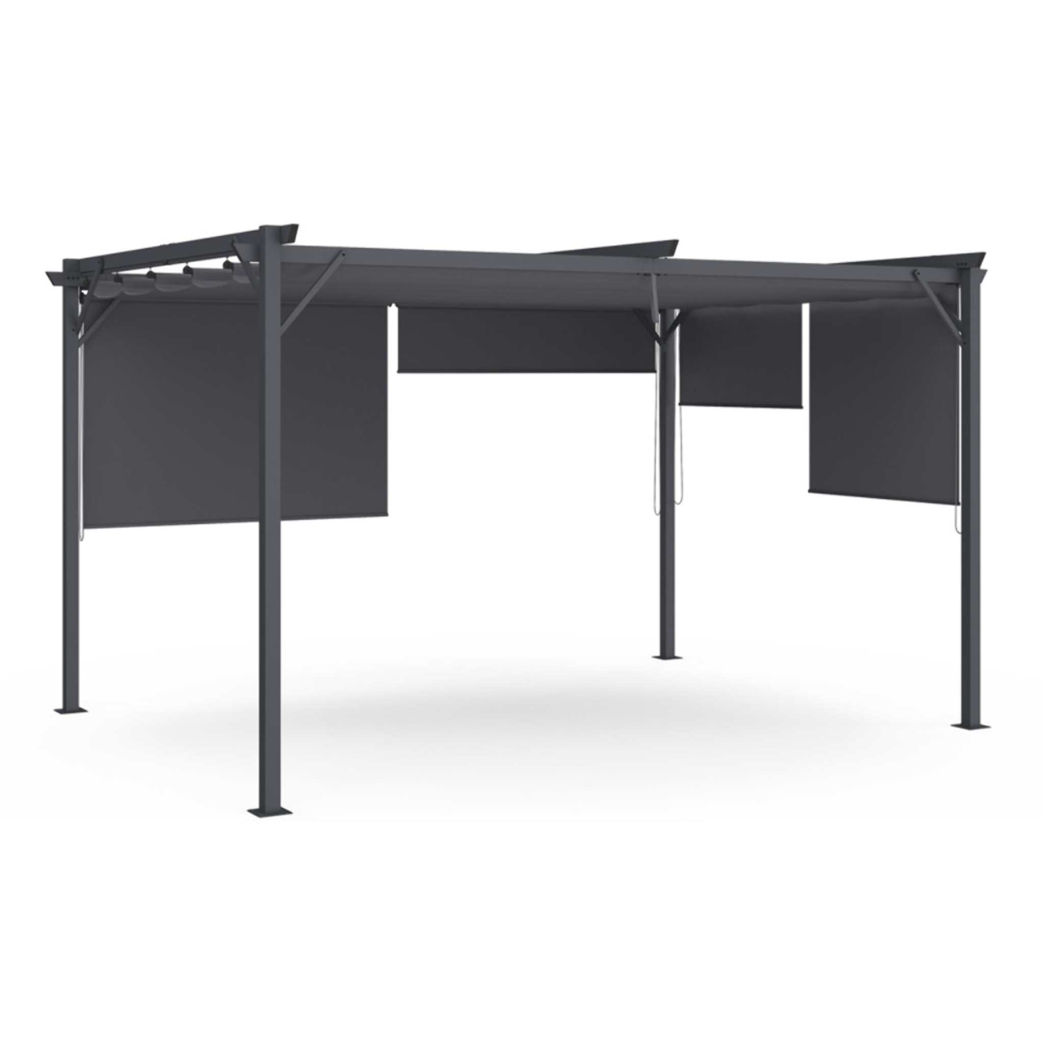 Pergola Marina 3x4m toit rétractable + 4 stores gris