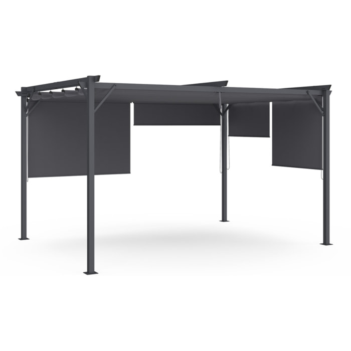 Pergola Marina 3x4m toit rétractable + 4 stores gris