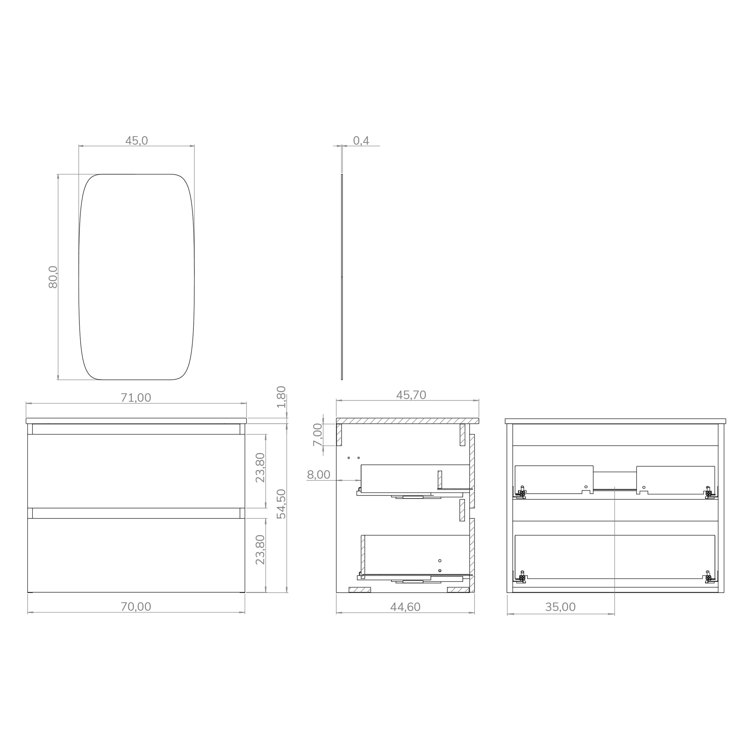 Conjunto de baño IRONA 2C, 70cm, incluye lavabo y espejo