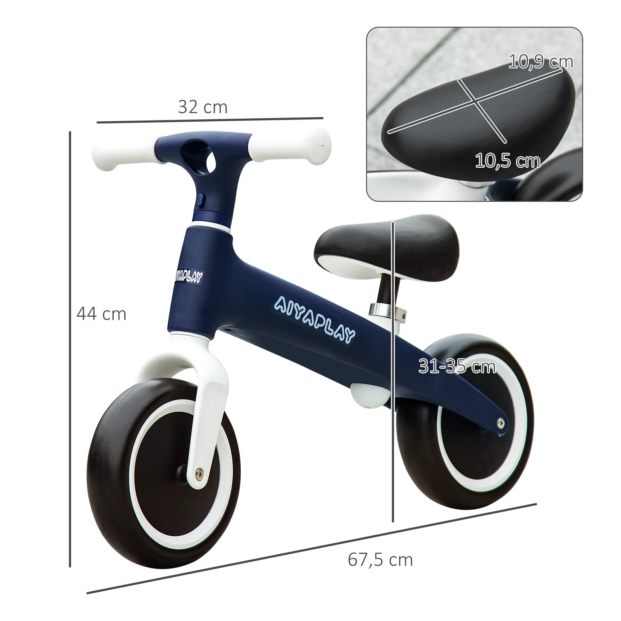 Bicicleta sin Pedales para Niños de 18-36 Meses Bicicleta de Equilibrio con Asiento Ajustable en Altura Carga 25 kg 67,5x32x44 cm Azul