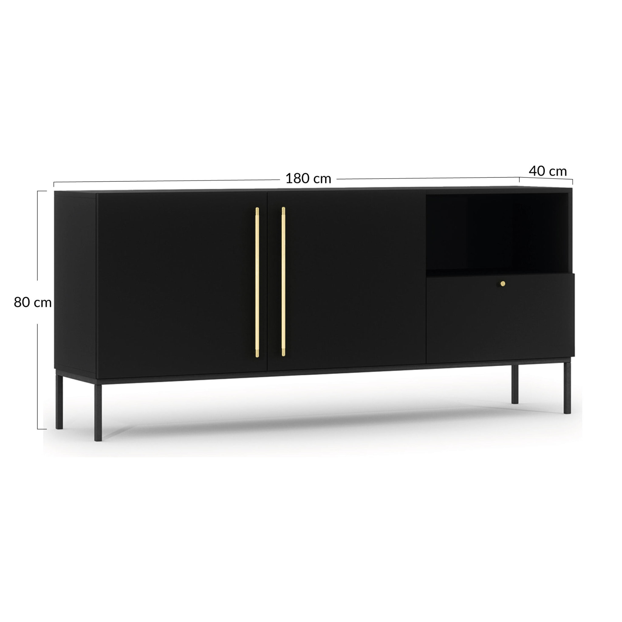 Felicia - buffet bas - noir - 2 portes, 1 tiroir et 1 niche - 180 cm - Noir