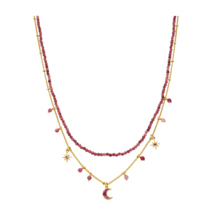 Collar con Cristal Rosa acabado oro 18k