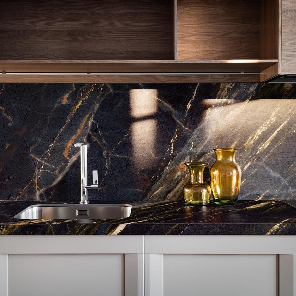 Rouleau revêtement adhésif vinyle au mètre - Sticker lavable Cuisine Meuble Armoire Porte - MARBRE FONCÉ DE BANGKOK