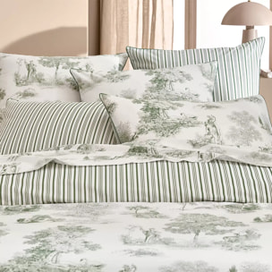 Housse de couette percale de coton imprimé vert Poesie verde