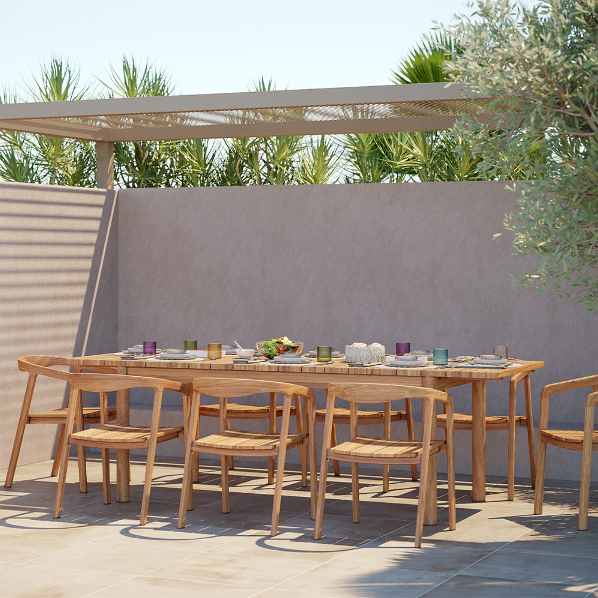 Table de jardin extensible 8-12 personnes en teck 180/245 cm - Kora