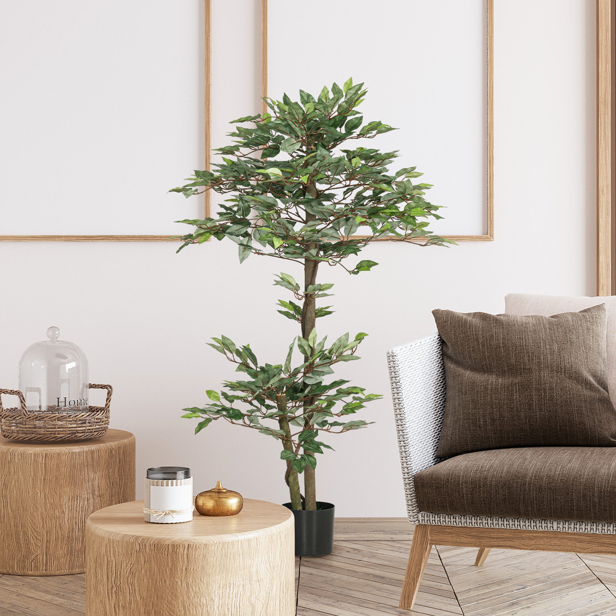 Ficus Artificial 150 cm Árbol Artificial en Maceta Decorativa para Interior Hogar Salón Oficina Ø15x150 cm Verde