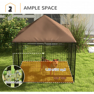 Chenil extérieur pour chiens en métal et tissu oxford avec support gamelle et toit résistant aux intempéries espace spacieux 141L x 141l x 151H cm noir