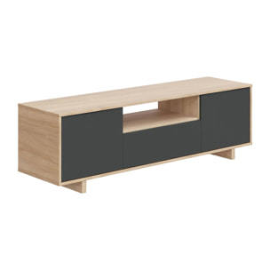 Mobile porta TV Visalia, Credenza per televisione da soggiorno, Supporto TV a 3 ante, Credenza bassa, cm 150x41h46, Rovere