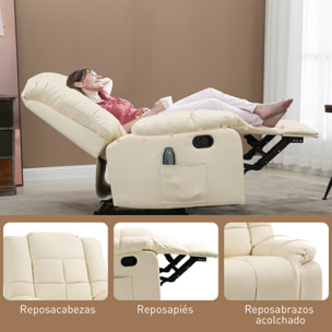 Sillón de Masaje, Sillón Relax Reclinable con 8 Puntos de Masaje, Mando a Distancia, Tapizado en PU, Reposapiés, Bolsillo Lateral, Butaca para Salón, Dormitorio, Crema