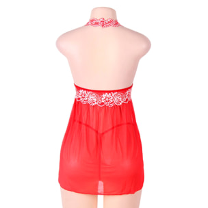 Vestido rojo cuello halter con encaje