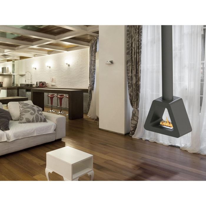 Chimenea de etanol de techo en acero negro SYKE PYRAMID PURLINE