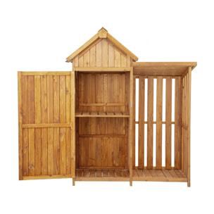 Armoire de jardin en bois avec range-bûches "Noé" - 136 x 57 x 170 cm - Marron