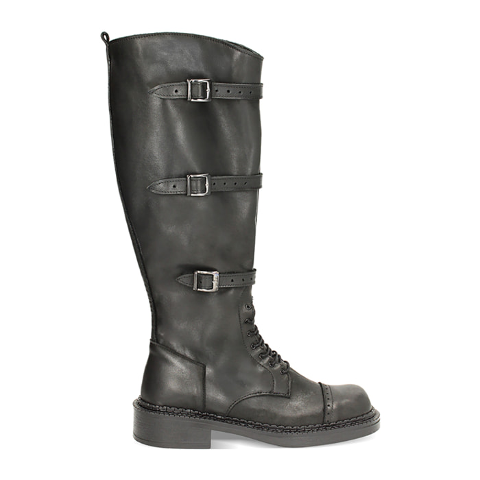 Botas de combate de cuero negro