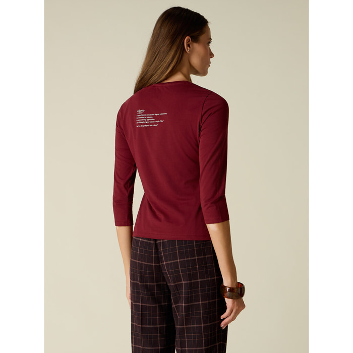 Oltre - T-shirt con ricamo lettering gioiello - Bordeaux