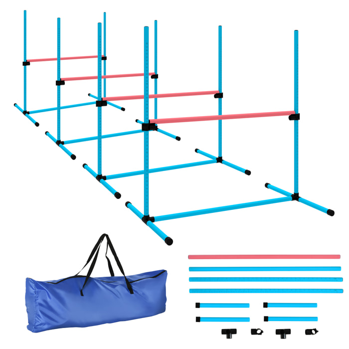 Agility sport pour chiens set de 4 obstacles professionnels avec système de maintien au sol sac transport fourni bleu rouge