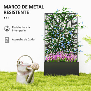 Jardinera Exterior Grande de Metal Jardinera con Pantalla de Privacidad de Hojas Decorativas Jardinera de Pared o Independiente para Patio Terraza 61x23x113 cm Negro