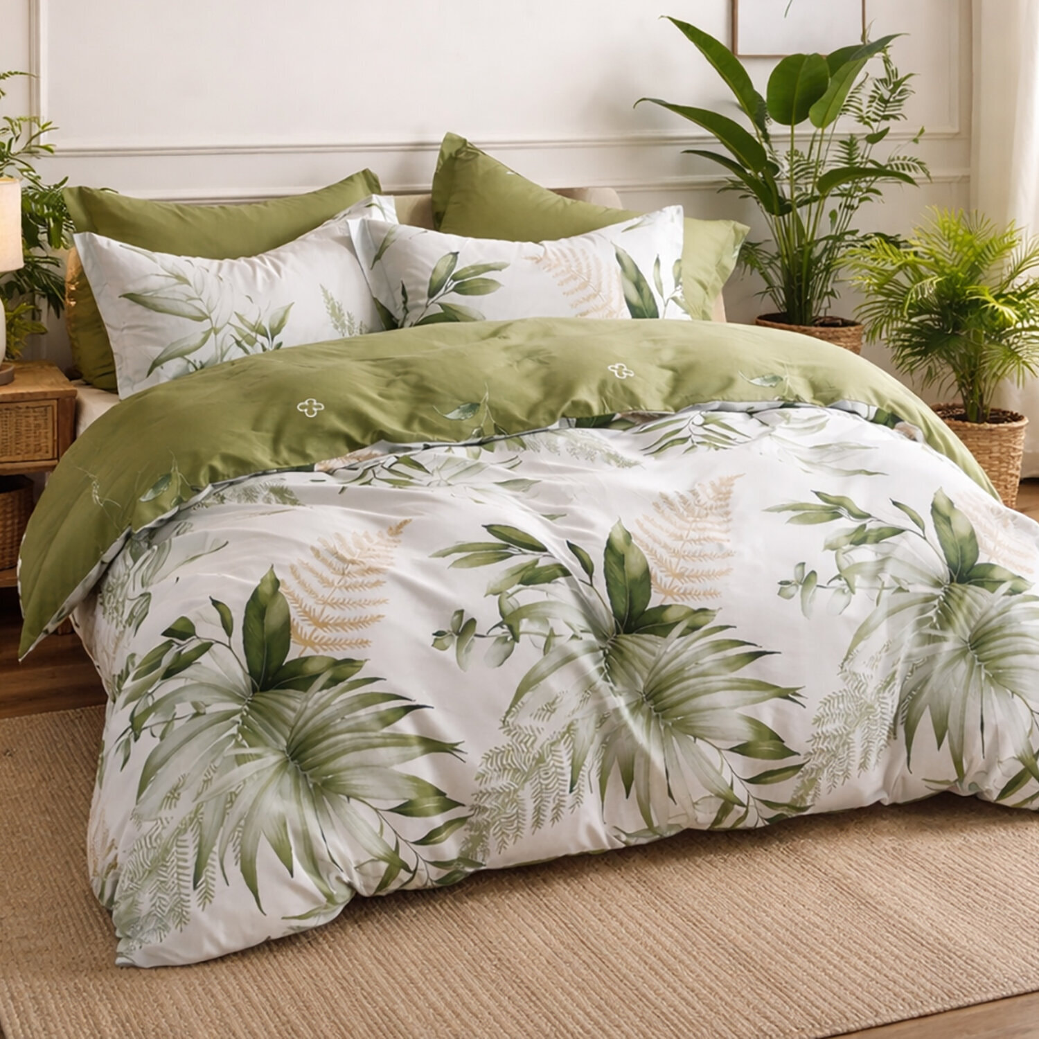 Parure housse de couette 100% coton - Kelys imprimé tropical vert