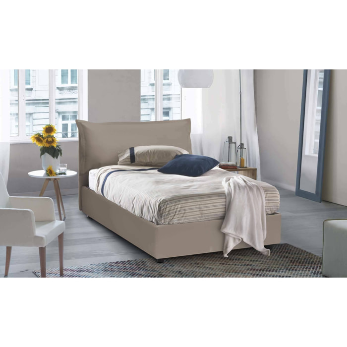 Letto piazza e mezza Andora, Letto contenitore con rivestimento in ecopelle, 100% Made in Italy, Apertura frontale, adatto per materasso Cm 120x200, Tortora