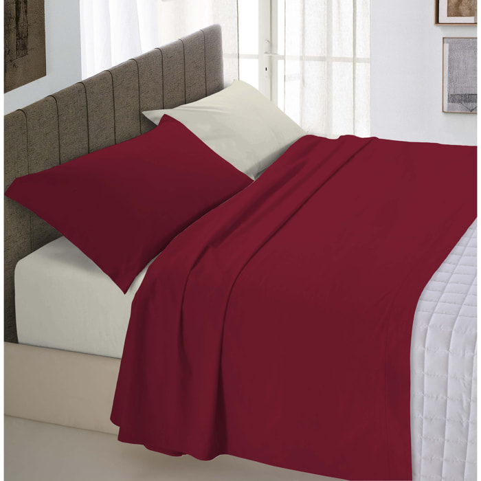 COMPLETO LETTO NATURAL COLOUR MADE IN ITALY COTONE-BORDEAUX/PANNA MATRIMONIALE