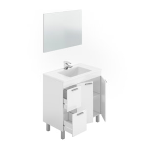 Mueble Baño 2 Puertas Con Lavabo + Cajones + Espejo Blanco